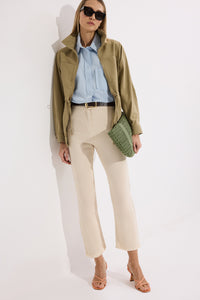 DENIM TROUSERS WITH FRINGED CUFF