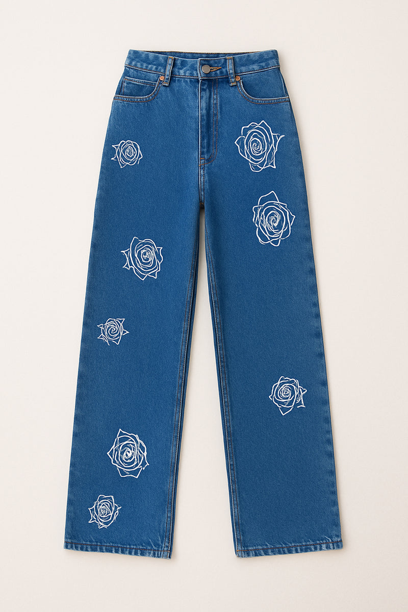 ROSE EMBROIDERED DENIM TROUSERS – Touche Prive International