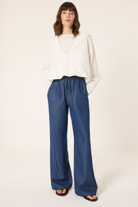 DENIM EFFECTED WIDE LEG TROUSERS