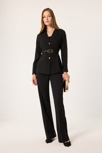 BELTED JACKET WITH GOLD BUTTONS