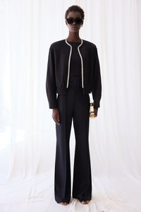 PEARL EMBELLISHED LINEN BOMBER JACKET