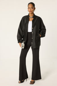 ETHNIC PATTERNED LINEN BOMBER JACKET