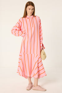 CONTRAST STRIPED MUSLIN DRESS