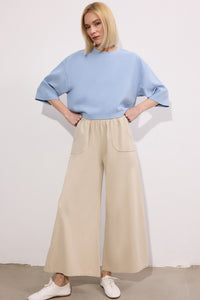 GABARDİNE TROUSERS WİTH ELASTİC WAİSTBAND AND POCKETS