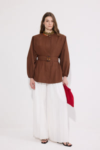 BALLOON SLEEVE BELTED SEASONAL BOMBER JACKET