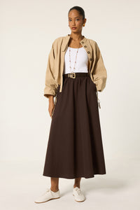 ELASTIC WAIST LONG SKIRT WITH POCKETS