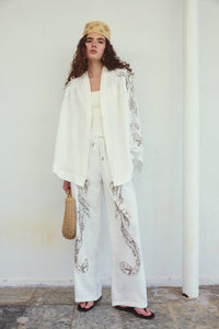 STONE-EMBELLISHED LINEN TROUSERS