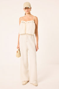 LINEN-TEXTURED STRAIGHT LEG PANTS