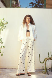 POLKA DOT WIDE-LEG SATIN TROUSERS