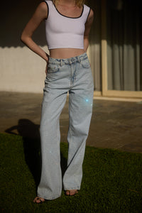 STONE-EMBELLISHED WIDE-LEG JEANS