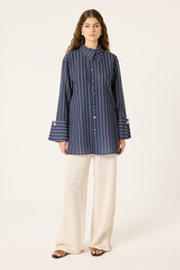 Striped Shirt with Wide Collar