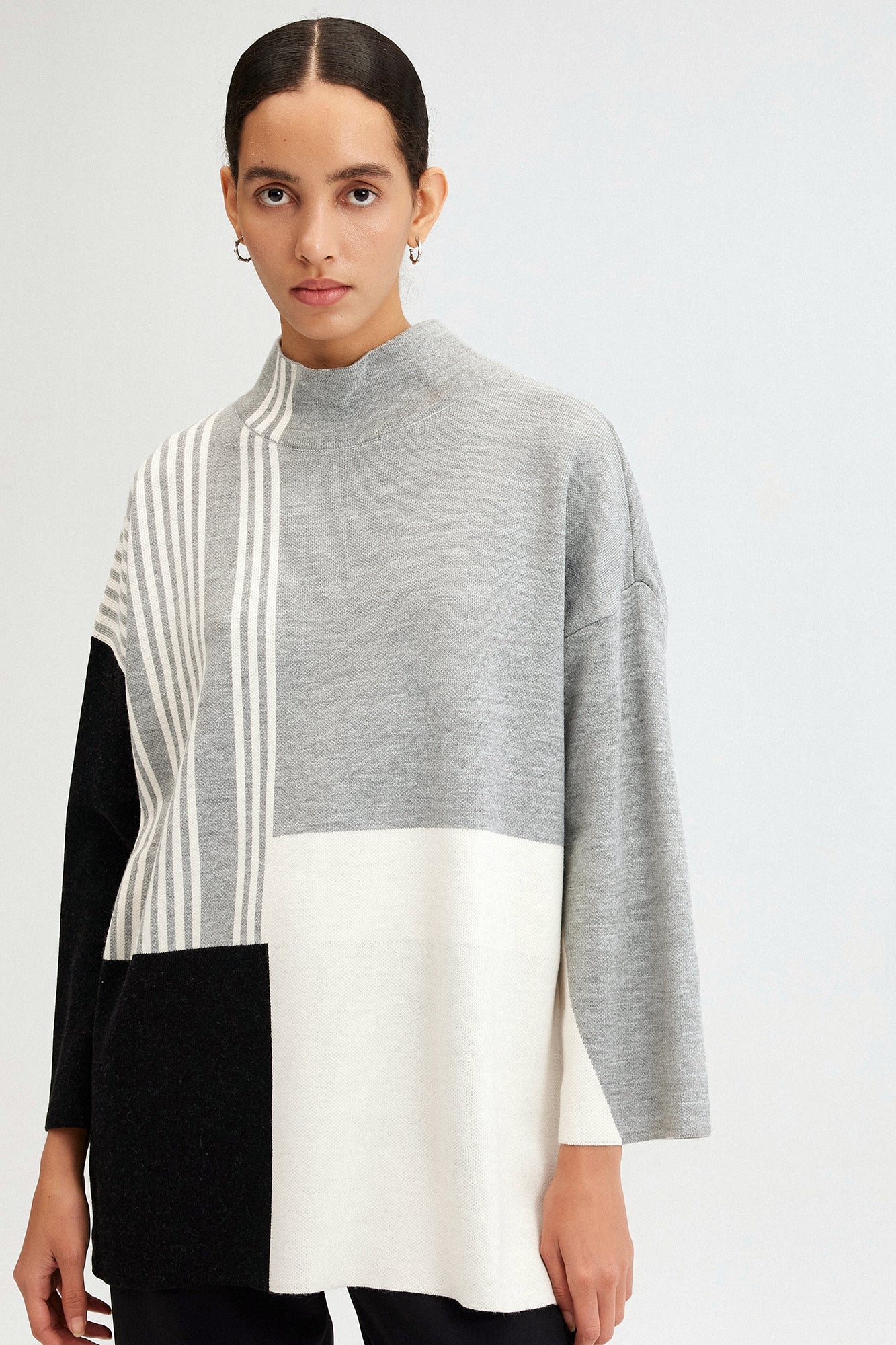 【HI FI FNK】Striped Perm Collar Knit Wool Blend Hollow Out Striped Knit Sweater CM415 - Acubi