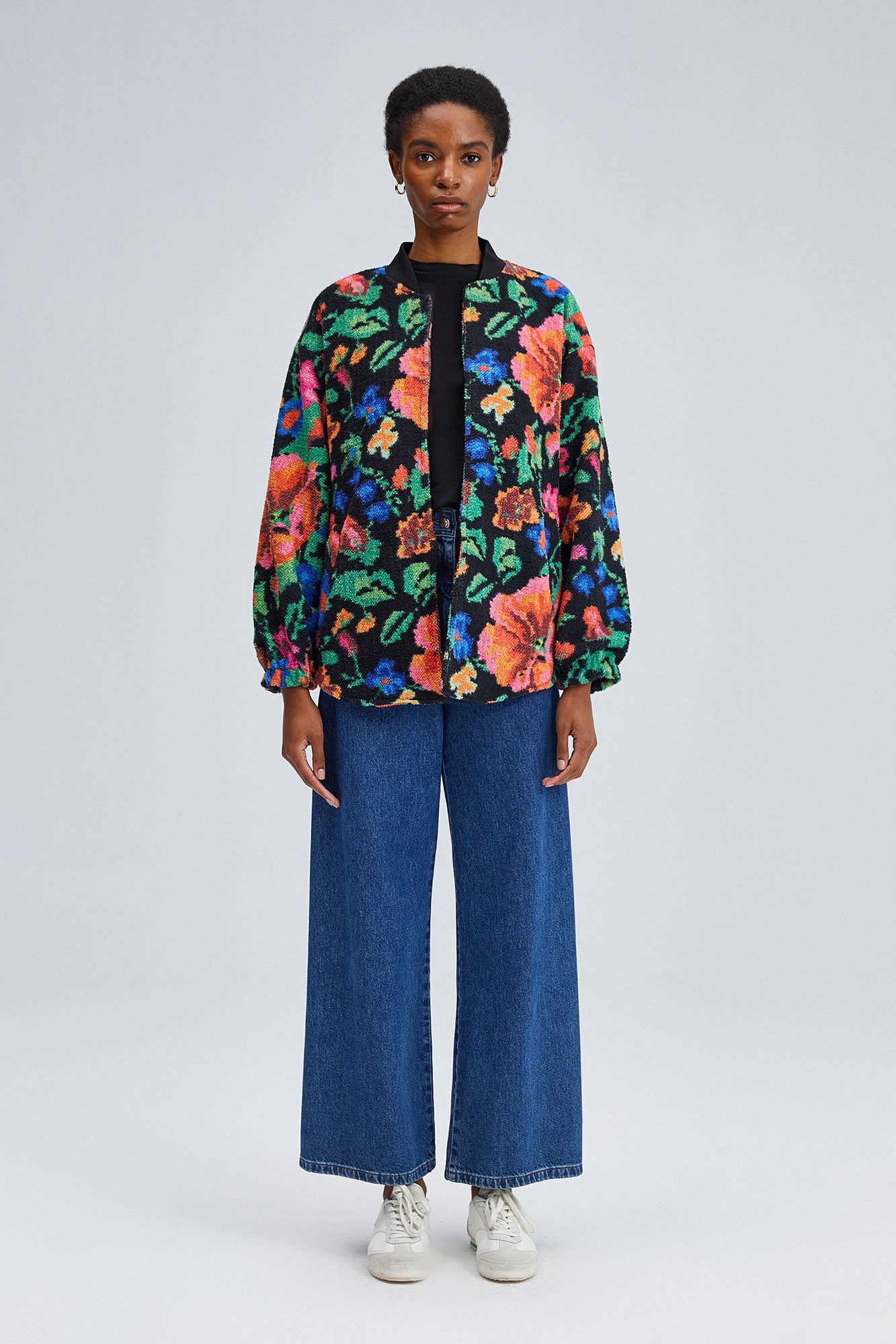 Blue floral bomber clearance jacket