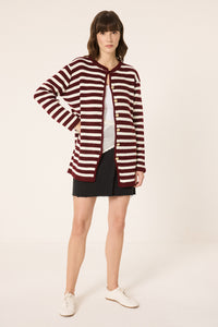 Long Striped Cardigan with Gold Buttons