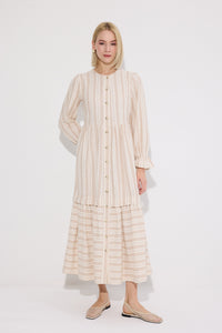 NATURAL TEXTURED STRIPED DRESS