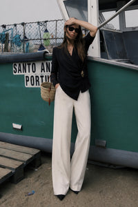 CROSSOVER DRAPED SATIN BLOUSE