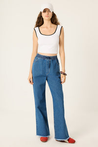 ELASTICATED WAIST DENIM TROUSERS