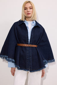 DENIM PONCHO WITH BELT DETAILS