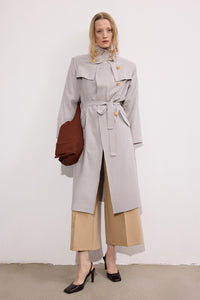 GOLD BUTTONED DOUBLE BREASTED LINEN TRENCH COAT