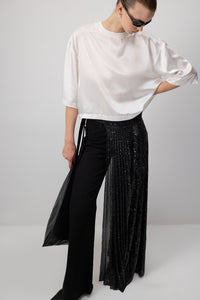 HIGH WAISTED DENIM TROUSERS WITH FRINGED LEG