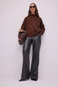 WIDE-LEG LEATHER PANTS WITH ELASTIC WAISTBAND