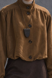 SHORT SUEDE JACKET WITH V-NECK