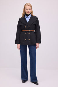 SHORT TRENCH COAT WITH LEATHER BELT