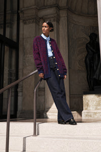 SPECIAL-TEXTURED CONTRAST KNITTED CARDIGAN