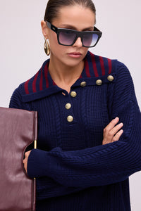 Gold-Button-Detailed Braided Knit Sweater