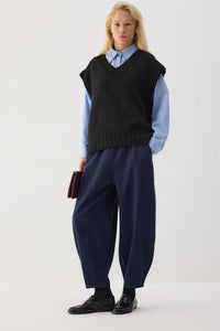 ELASTIC-WAISTED GABAARDINE BELL-BOTTOM PANTS