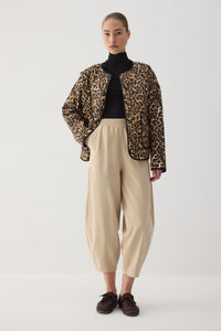 ELASTIC-WAISTED GABAARDINE BELL-BOTTOM PANTS