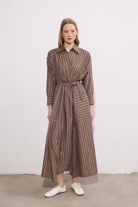 CONTRAST COLORED BELTED DRESS