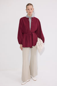 BALLOON SLEEVE BELTED SEASONAL BOMBER JACKET