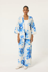 PATTERNED LINEN KIMONO & PANTS SET