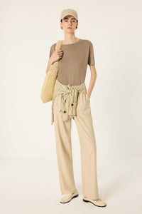 HIGH WAIST WASHED GABARDINE PANTS