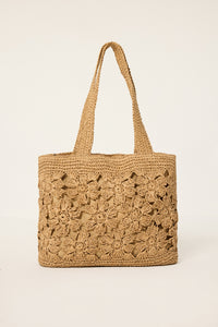 STRAW SHOULDER BAG WITH FLOWER MOTIF