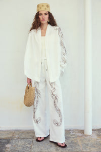 STONE EMBELLISHED LINEN KIMONO