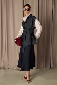 WAIST-TIE DENIM VEST